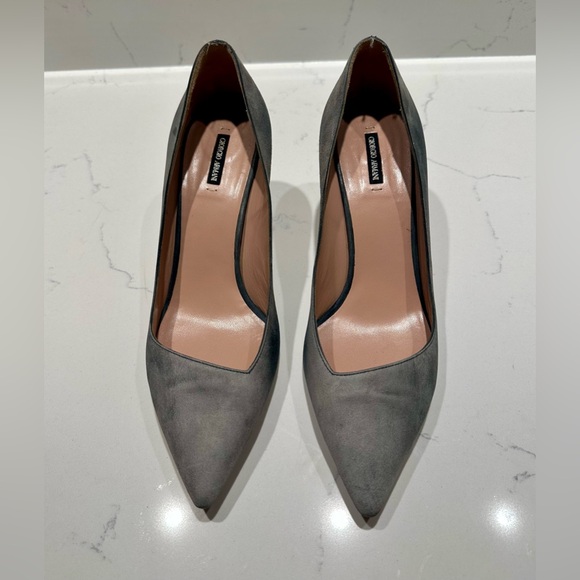 Giorgio Armani Shoes - Giorgio Armani Gray Suede Pointed Toe Heels - size 8.5 / 38.5